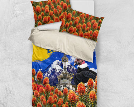 Ecuador Independence Day Bedding Set Patriotic Andean Condor Monument And Mountain