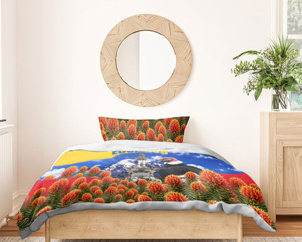 Ecuador Independence Day Bedding Set Patriotic Andean Condor Monument And Mountain