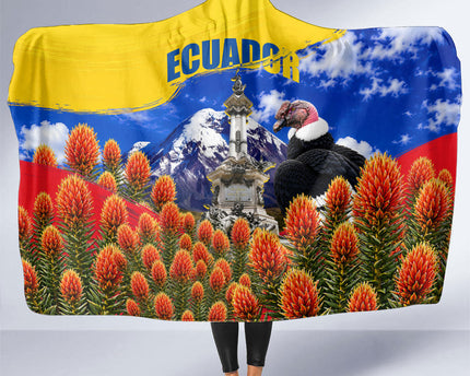 Ecuador Independence Day Hooded Blanket Patriotic Andean Condor Monument And Mountain