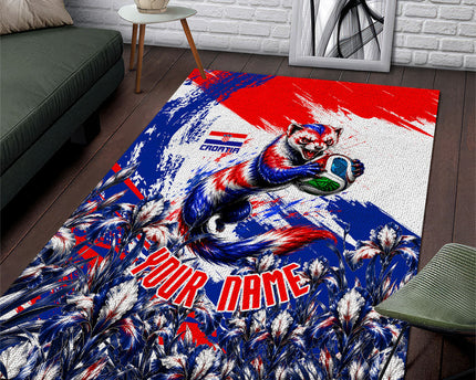 Personalized Croatia Marten Soccer Area Rug Croatian Flag Abstract Brush Stroke