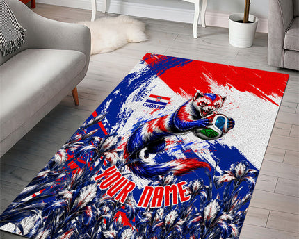 Personalized Croatia Marten Soccer Area Rug Croatian Flag Abstract Brush Stroke