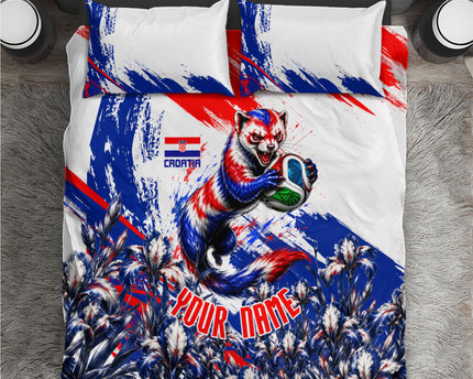 Personalized Croatia Marten Soccer Bedding Set Croatian Flag Abstract Brush Stroke