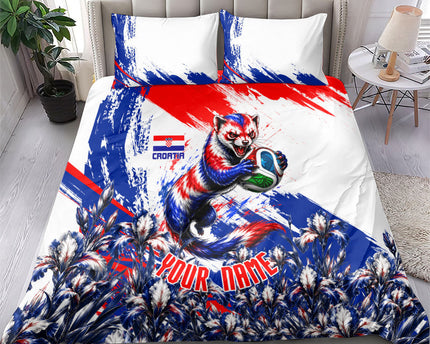 Personalized Croatia Marten Soccer Bedding Set Croatian Flag Abstract Brush Stroke