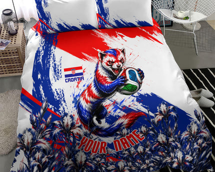 Personalized Croatia Marten Soccer Bedding Set Croatian Flag Abstract Brush Stroke