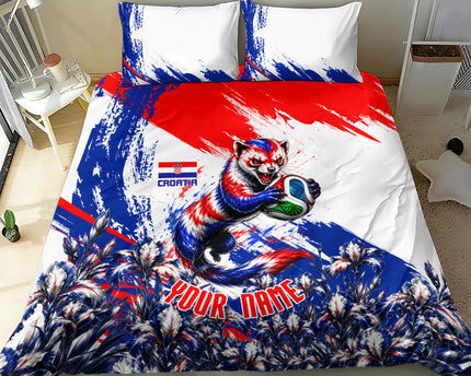 Personalized Croatia Marten Soccer Bedding Set Croatian Flag Abstract Brush Stroke