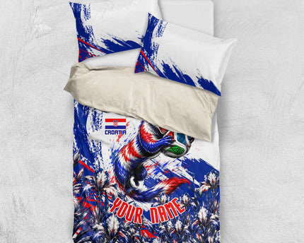 Personalized Croatia Marten Soccer Bedding Set Croatian Flag Abstract Brush Stroke