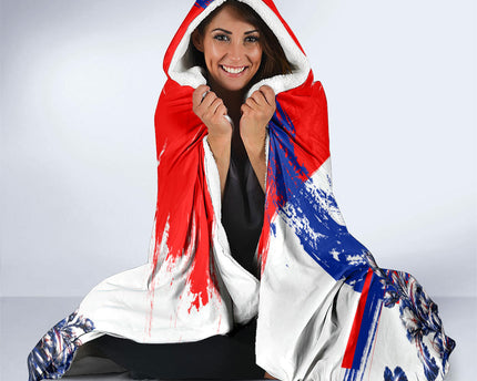 Personalized Croatia Marten Soccer Hooded Blanket Croatian Flag Abstract Brush Stroke