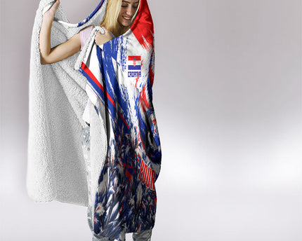 Personalized Croatia Marten Soccer Hooded Blanket Croatian Flag Abstract Brush Stroke