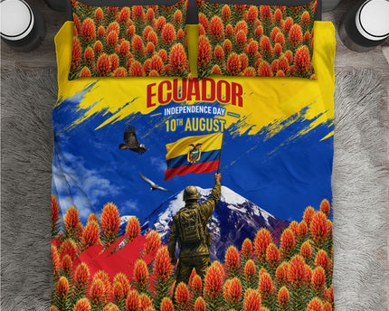 Ecuador Independence Day August 10 Bedding Set Patriotic Heritage Virgin Statue And Soldier