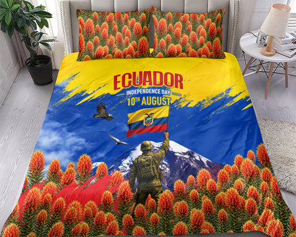 Ecuador Independence Day August 10 Bedding Set Patriotic Heritage Virgin Statue And Soldier