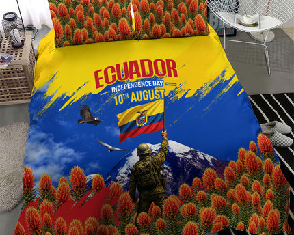 Ecuador Independence Day August 10 Bedding Set Patriotic Heritage Virgin Statue And Soldier