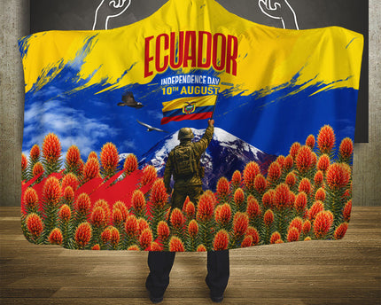 Ecuador Independence Day August 10 Hooded Blanket Patriotic Heritage Virgin Statue And Soldier