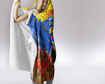 Ecuador Independence Day August 10 Hooded Blanket Patriotic Heritage Virgin Statue And Soldier