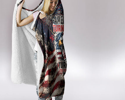 America Turns 250 Happy 50th Birthday Hooded Blanket Patriotic Eagle US Flag Distressed Splatter