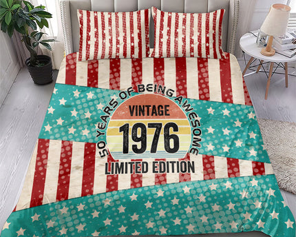 America Vintage 1976 50th Birthday Bedding Set Retro Sunset Patriotic