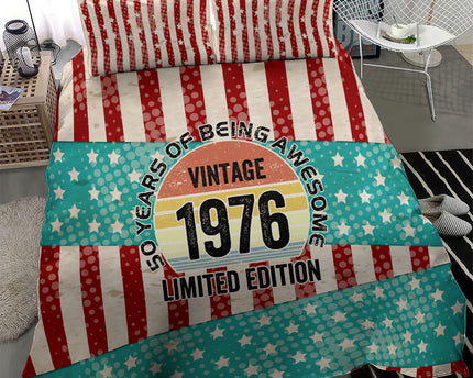 America Vintage 1976 50th Birthday Bedding Set Retro Sunset Patriotic