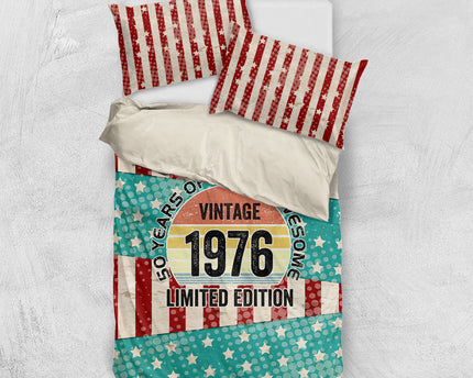 America Vintage 1976 50th Birthday Bedding Set Retro Sunset Patriotic