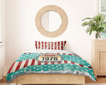 America Vintage 1976 50th Birthday Bedding Set Retro Sunset Patriotic