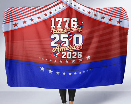 America Turns 250 I Turn 50 Hooded Blanket Patriotic Eagle Flag Birthday Stars Stripes