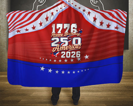 America Turns 250 I Turn 50 Hooded Blanket Patriotic Eagle Flag Birthday Stars Stripes