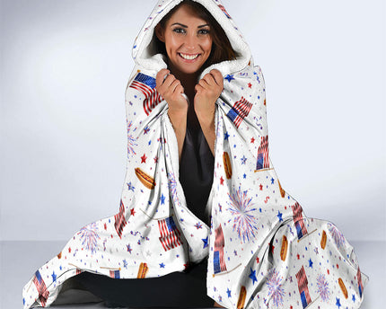 USA America Raccoon Hot Dog 250 Years Hooded Blanket 4th of July 1776-2026 Patriotic Fireworks