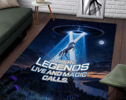 Scotland Kelpies And Unicorn UFO Area Rug Sci-Fi Alien Abduction And Magic Legends