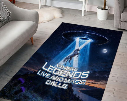 Scotland Kelpies And Unicorn UFO Area Rug Sci-Fi Alien Abduction And Magic Legends