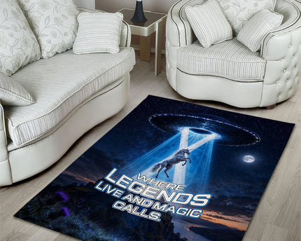 Scotland Kelpies And Unicorn UFO Area Rug Sci-Fi Alien Abduction And Magic Legends