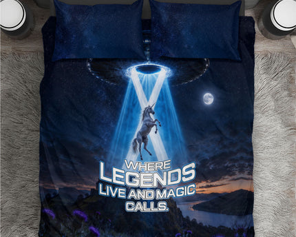 Scotland Kelpies And Unicorn UFO Bedding Set Sci-Fi Alien Abduction And Magic Legends