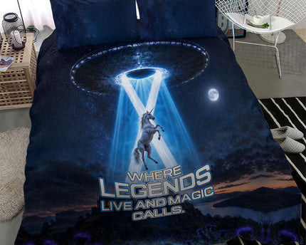 Scotland Kelpies And Unicorn UFO Bedding Set Sci-Fi Alien Abduction And Magic Legends
