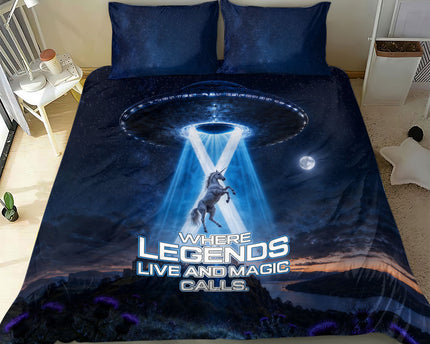 Scotland Kelpies And Unicorn UFO Bedding Set Sci-Fi Alien Abduction And Magic Legends