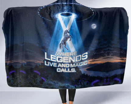 Scotland Kelpies And Unicorn UFO Hooded Blanket Sci-Fi Alien Abduction And Magic Legends