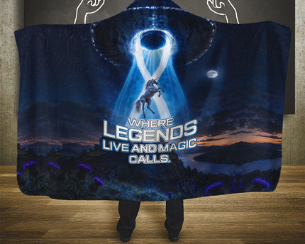 Scotland Kelpies And Unicorn UFO Hooded Blanket Sci-Fi Alien Abduction And Magic Legends