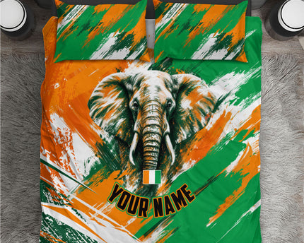 Personalized Ivory Coast Football Bedding Set Elephant Football Splatter Art