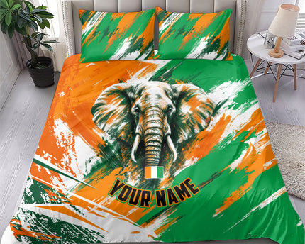 Personalized Ivory Coast Football Bedding Set Elephant Football Splatter Art