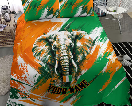 Personalized Ivory Coast Football Bedding Set Elephant Football Splatter Art