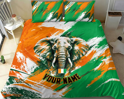 Personalized Ivory Coast Football Bedding Set Elephant Football Splatter Art