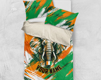 Personalized Ivory Coast Football Bedding Set Elephant Football Splatter Art