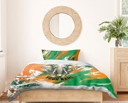 Personalized Ivory Coast Football Bedding Set Elephant Football Splatter Art