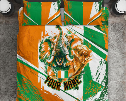 Personalized Ivory Coast Football Bedding Set African Elephant Trophy