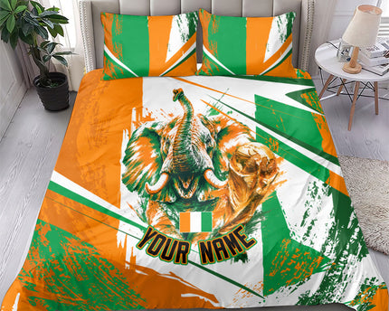 Personalized Ivory Coast Football Bedding Set African Elephant Trophy