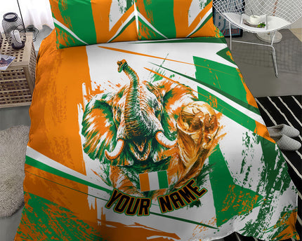 Personalized Ivory Coast Football Bedding Set African Elephant Trophy