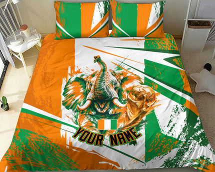 Personalized Ivory Coast Football Bedding Set African Elephant Trophy