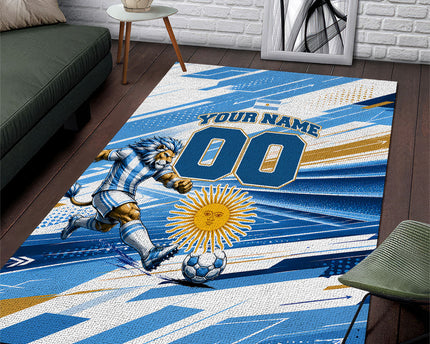 Personalized Argentina Football Champions Area Rug Sun Of May Lion Mascot - Style of King