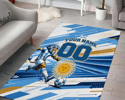 Personalized Argentina Football Champions Area Rug Sun Of May Lion Mascot - Style of King
