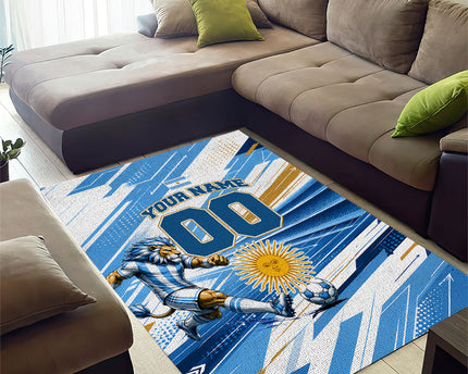 Personalized Argentina Football Champions Area Rug Sun Of May Lion Mascot - Style of King