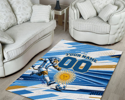 Personalized Argentina Football Champions Area Rug Sun Of May Lion Mascot - Style of King