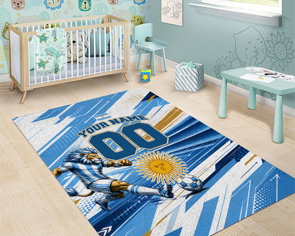 Personalized Argentina Football Champions Area Rug Sun Of May Lion Mascot - Style of King