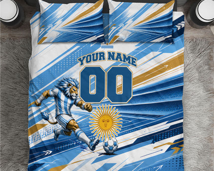 Personalized Argentina Football Champions Bedding Set Sun Of May Lion Mascot - Style of King