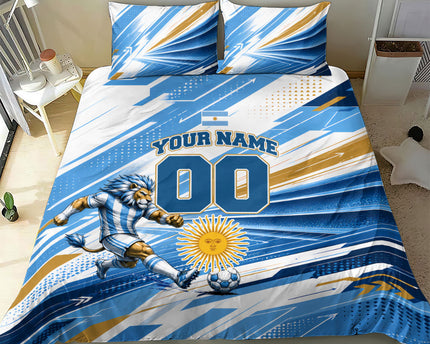 Personalized Argentina Football Champions Bedding Set Sun Of May Lion Mascot - Style of King